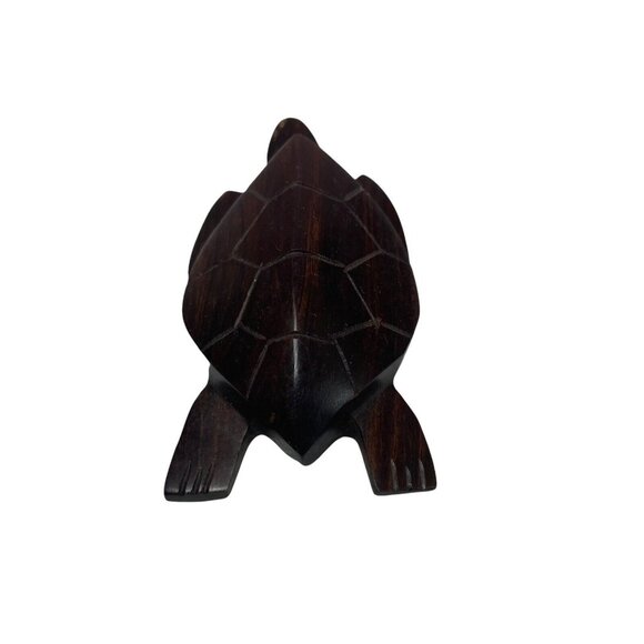 Hand Carved Sea Turtle Solid Wood Dark Brown 2" W x 1.5" H x 4" L Tortoise - Picture 4 of 7
